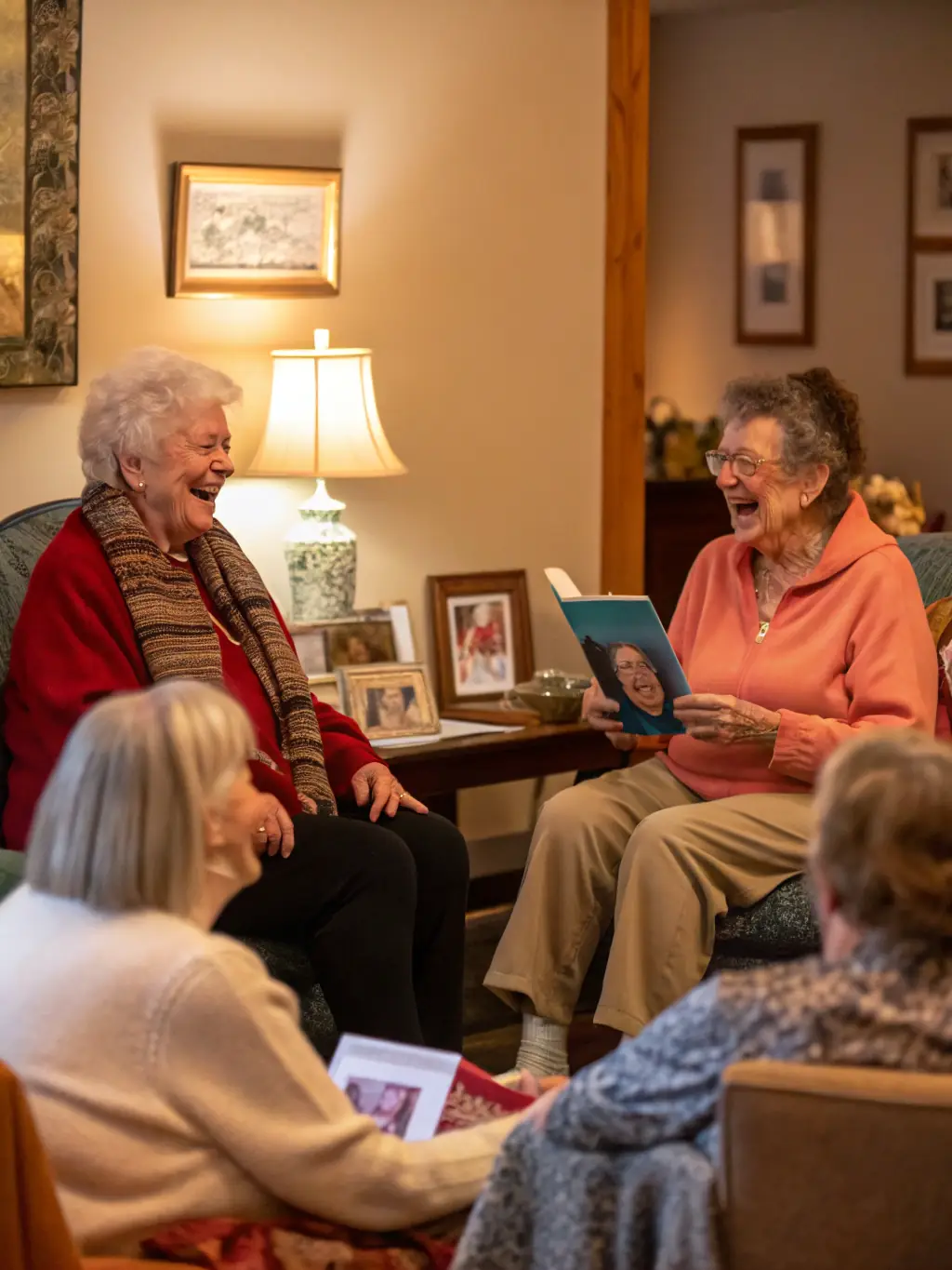 A heartwarming image of a MAKUSSA-organized intergenerational storytelling event, featuring elderly community members sharing stories with young children, fostering connection and preserving local heritage.